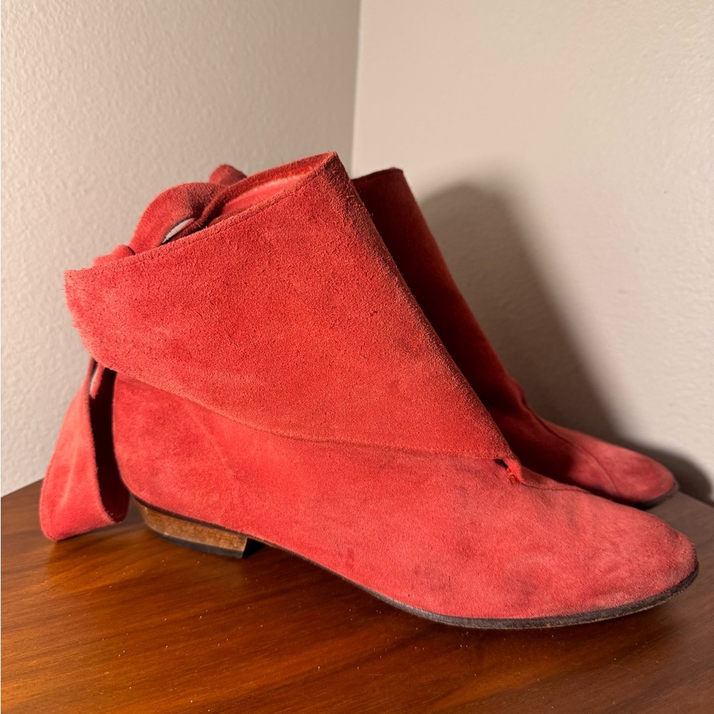 Kenzo Paris Vintage Red Suede Leather Wrap Booties